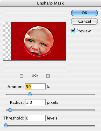 Photoshop Unsharp Mask dialog window