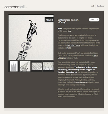 Letterpress poster product page