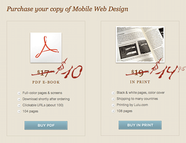 Mobile Web Design pricing reduced to $10 PDF version and $14.95 print version
