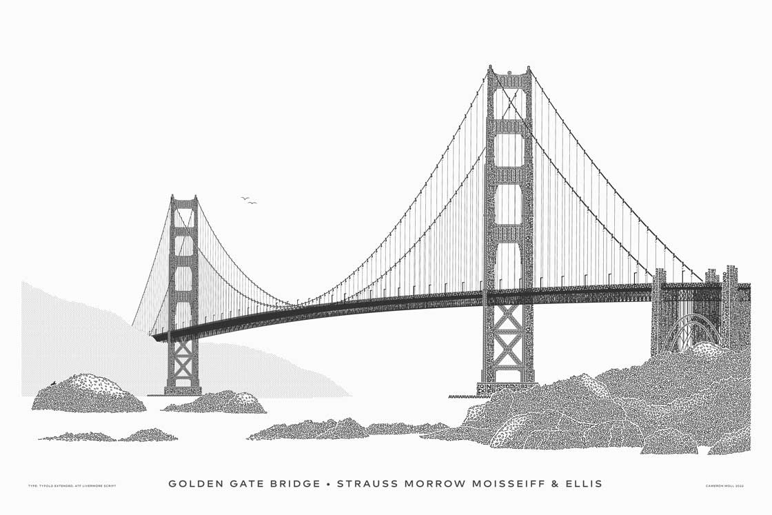 Bridge in black ink on white paper